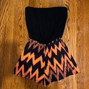 Black and Orange Strapless Romper